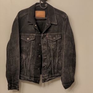 Levi's Black Distressed Jean Denim Trucker Jacket Small Unlined